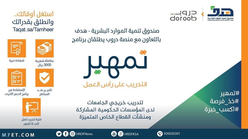 شروط استحقاق التسجيل في برنامج تمهير للتدريب والتوظيف